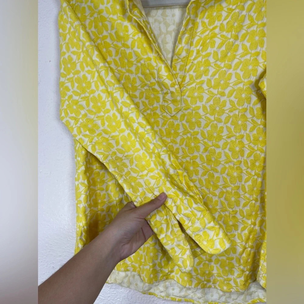 Tish Cox Floral Embroidered Popover Blouse Top Yellow White  Women’s Medium - Picture 4 of 12